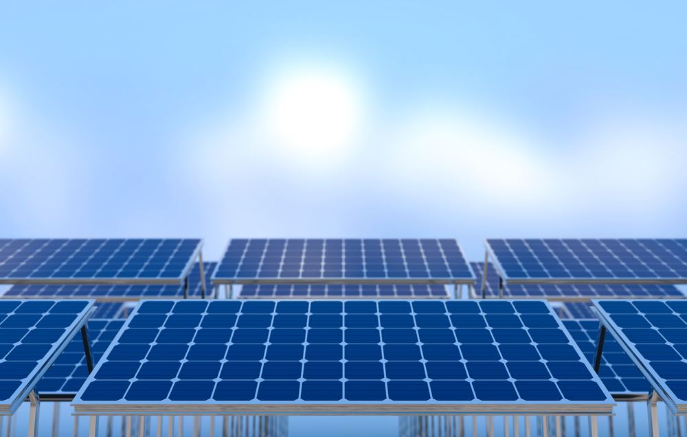 Solar panels against open blue sky