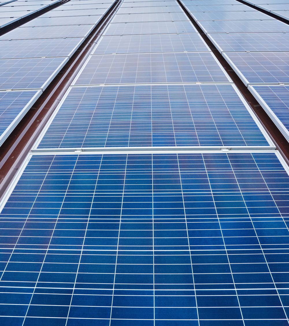Close-up view of solar panel cells